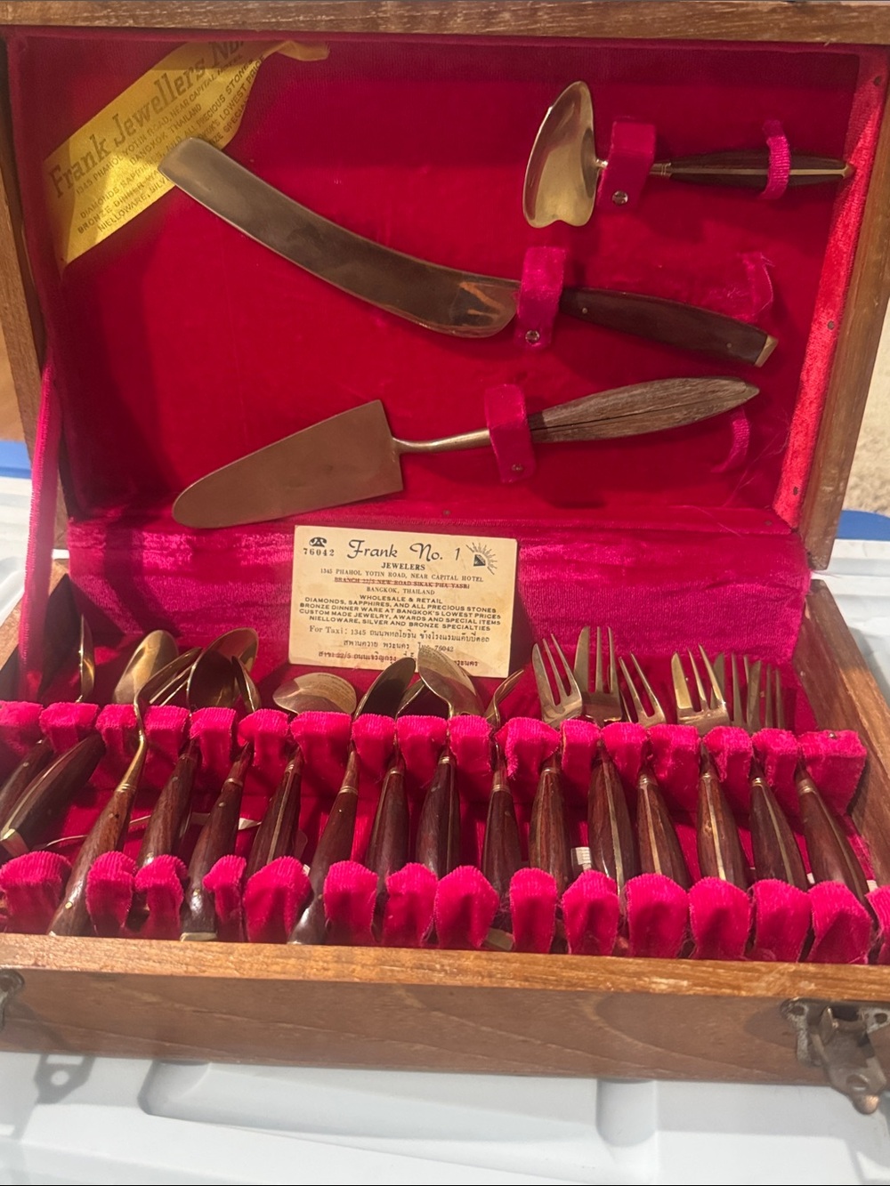 Vintage Franks Jewellers Flatware Storage Chest with Red Velvet Lining